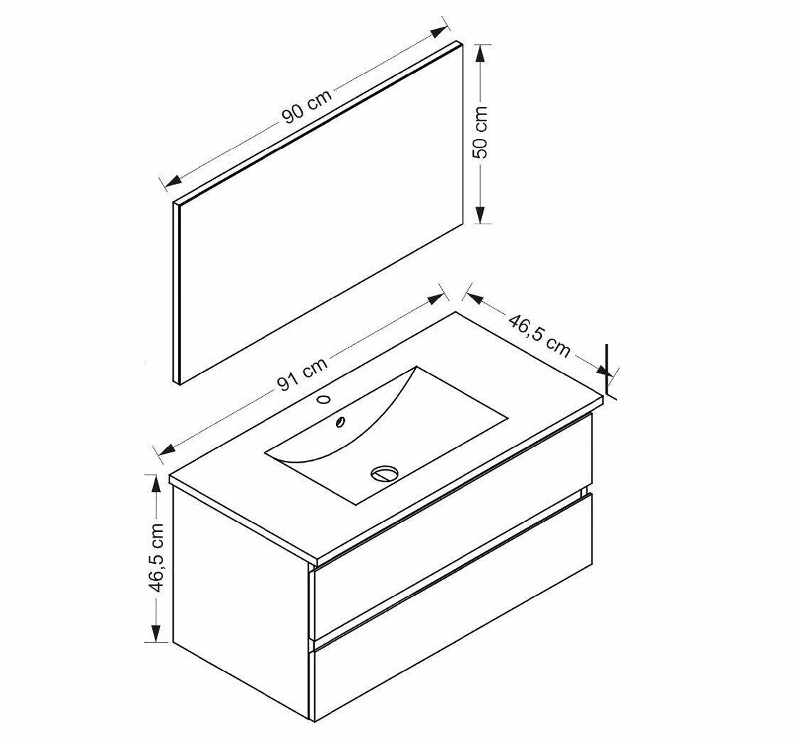 Badmöbel Set Schwarz 4TLG Unterschrank Keramik Spiegel Badezimmermöbel 90 cm bad