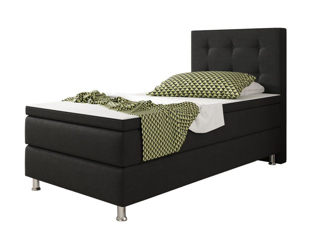 Boxspringbett Bett  90x200 Webstoff Schwarz Einzelbett Schalafzimmer modern