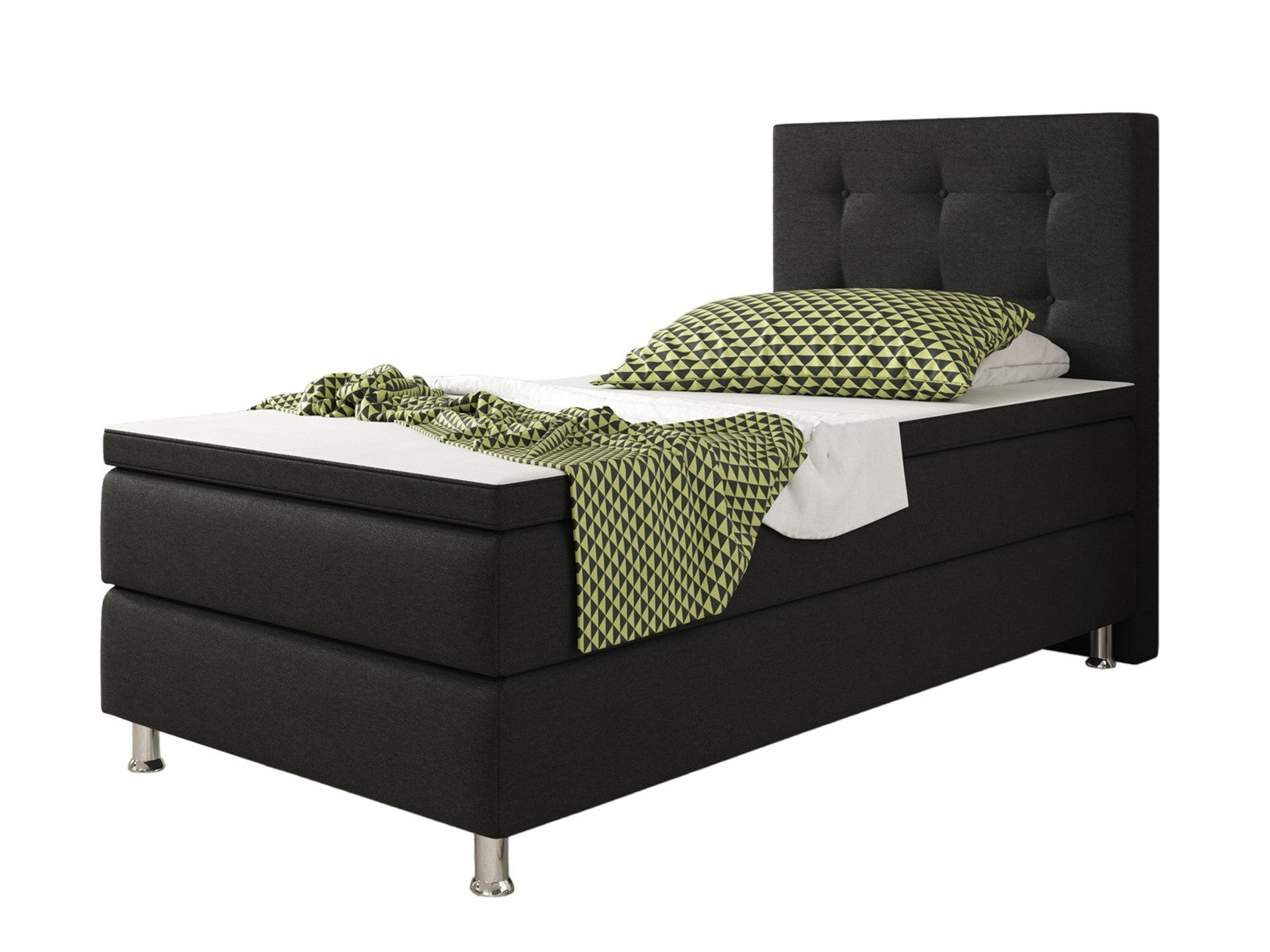 Boxspringbett Bett  90x200 Webstoff Schwarz Einzelbett Schalafzimmer modern