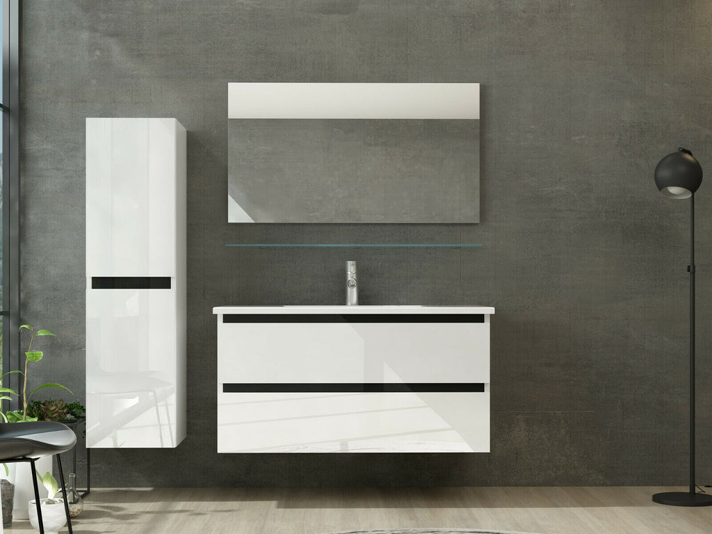 90 Badmöbel Set Komplett 90cm Hochglanz Badezimmermöbel 5 Teilig Bad 90 cm Bad T