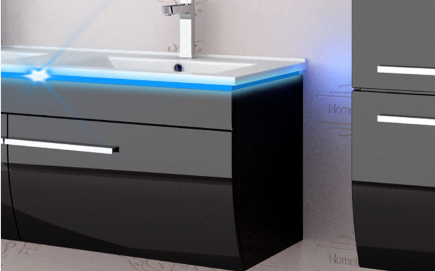 Badmöbel set hochglanz Schwarz Doppelwaschtisch montiert Touch Led System 120 cm