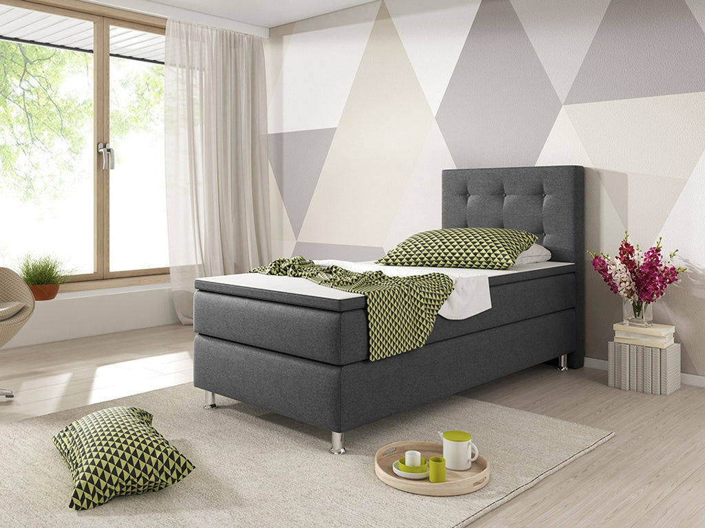 Boxspringbett Bett  90x200 Webstoff Anthrazit Einzelbett Schalafzimmer modern