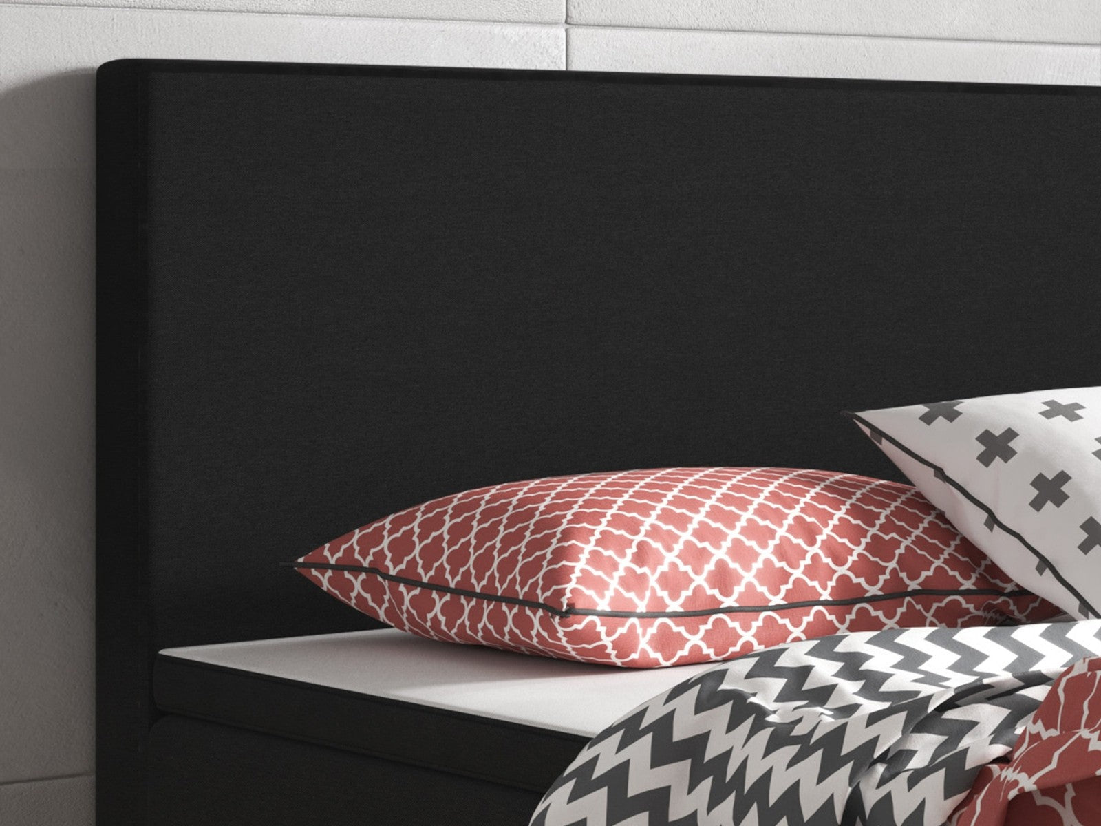 Boxspringbett Bett  90x200 Webstoff Schwarz Einzelbett Schlafzimmer modern