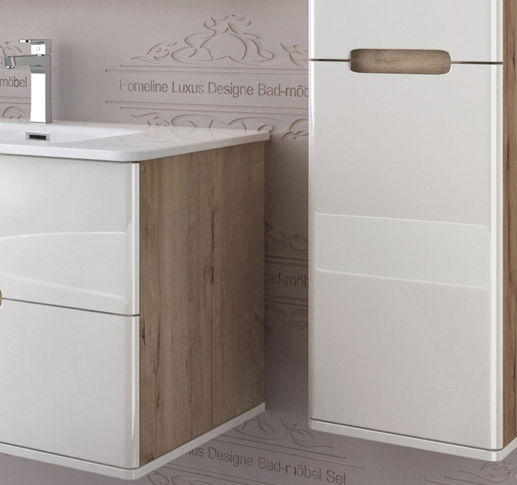 Badmöbel set mit waschbecken und spiegelschrank Hochglanz mit Keramik Becken Bad
