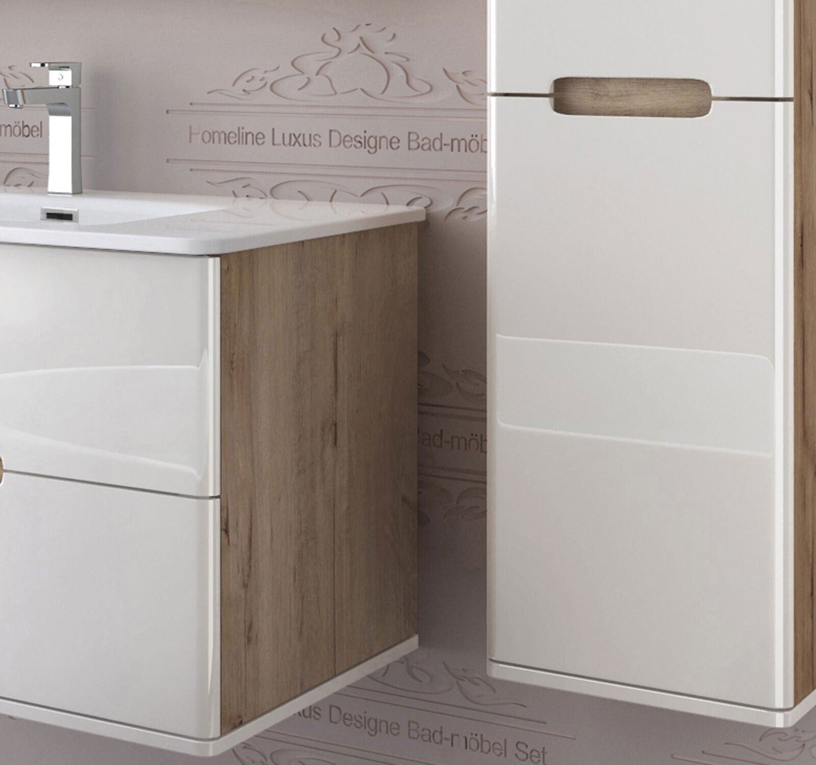 Badmöbel set mit waschbecken und spiegelschrank Hochglanz mit Keramik Becken Bad
