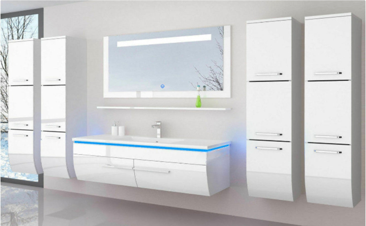 Badmöbel Set montiert Weiss oder Schwarz Hochglanz Badezimmermöbel 6tlg LED 90cm