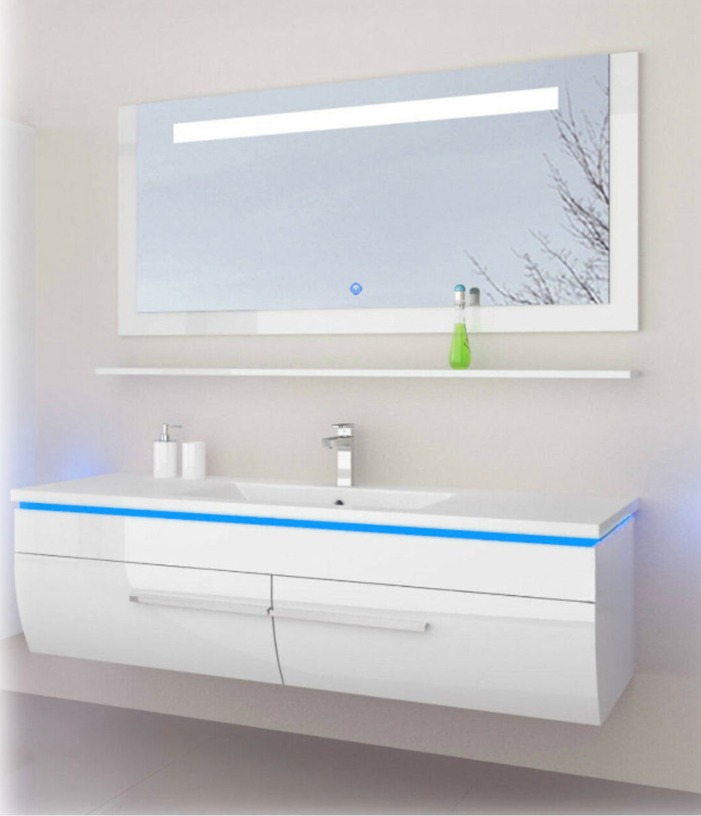 120 cm Badmöbel Set Eiche / Schwarz  Weiß Hochglanz LED Badezimmermöbel Komplett