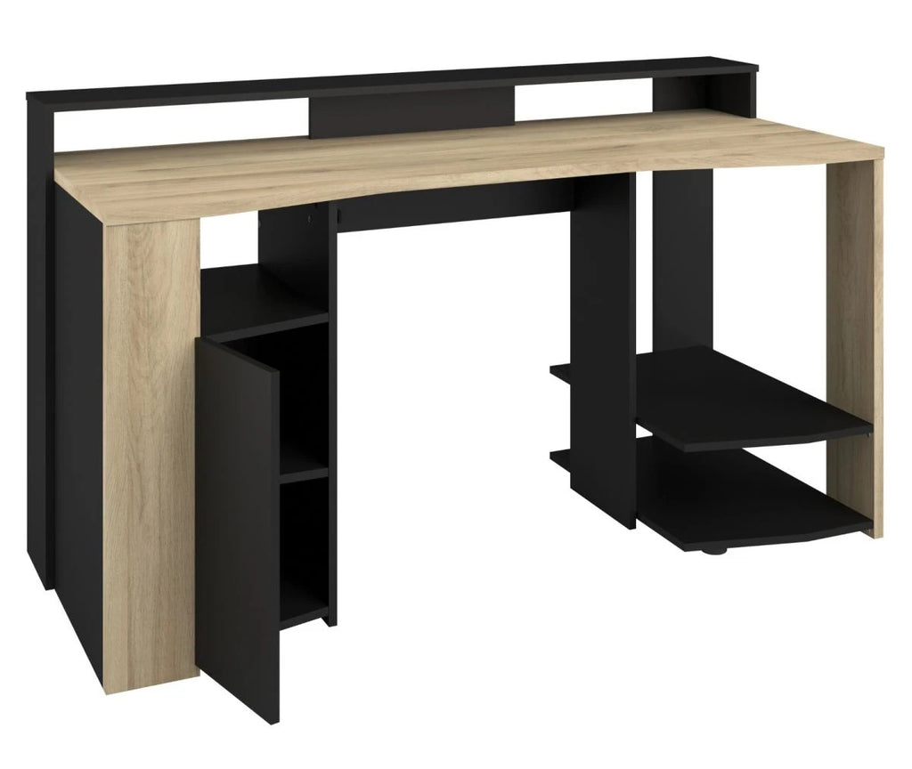 Gaming Set"Meta"in schwarz und Eiche Gamingtisch und Schrank inklLED Farbwechsel
