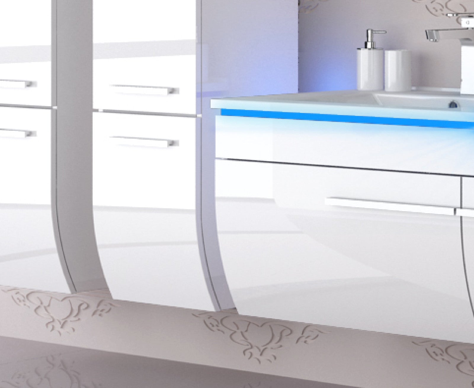 Doppelwaschtisch 240 cm Weiss Hochglanz Doppel Waschbecken Badmöbel Set Led Syts