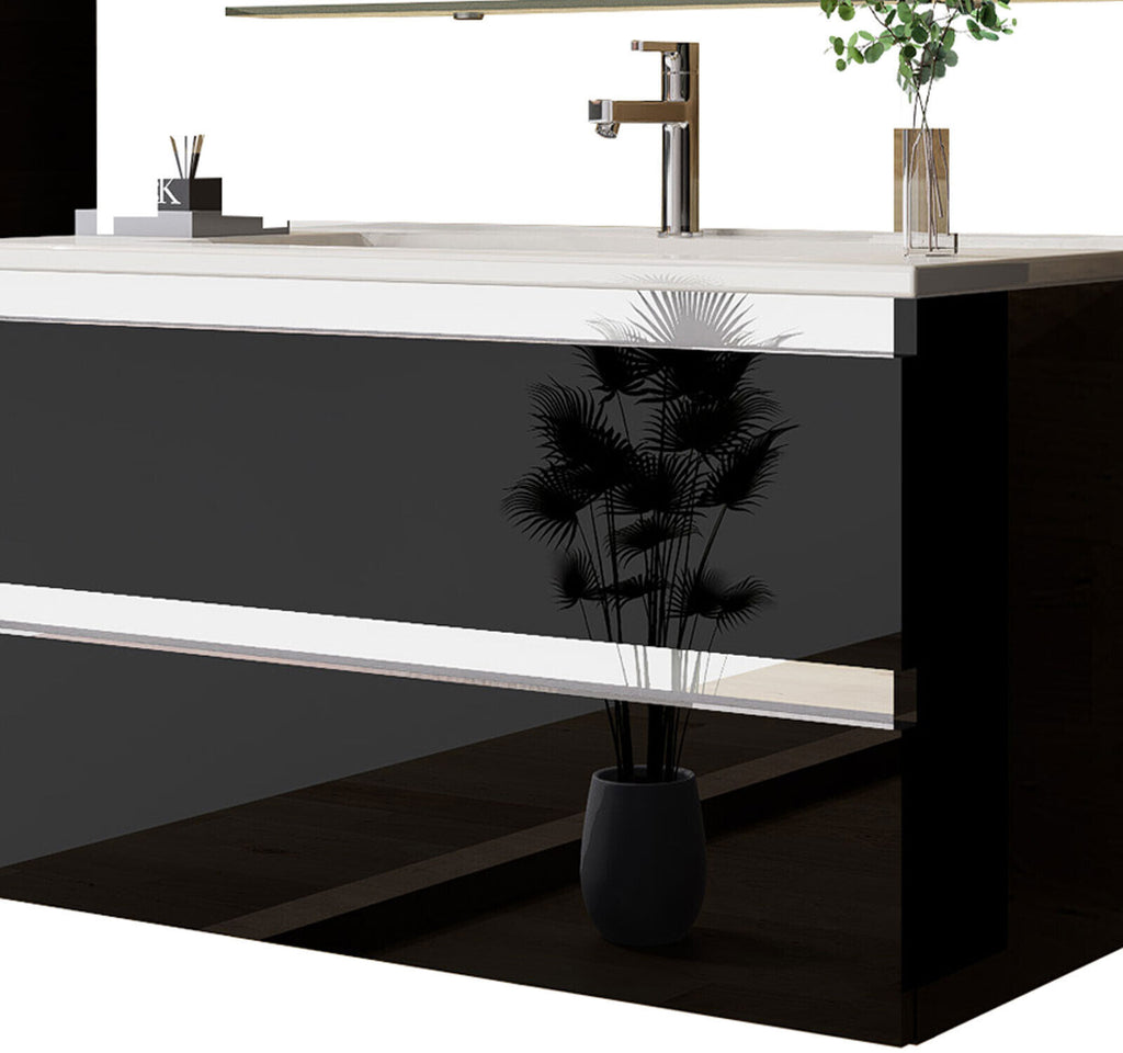 Badmöbel Set Schwarz Badezimmermöbel Waschtisch Kosmetik Spiegel 60 90 120 cm