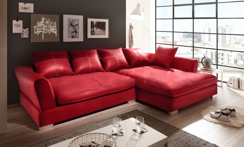 Design Couchgarnitur Rot Big Sofa K-Leder EckSofa Wohnlandschaft Megasofa Rechts