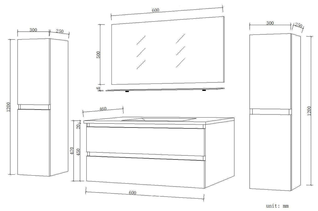 Badmöbel Set Weiss Hochglanz Badezimmermöbel  soft Closing System 6 teilig 60cm