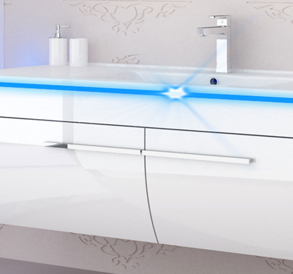 Badmöbel set hochglanz weiß Badmöbel Set montiert Touch Led System 120 cm  Bad