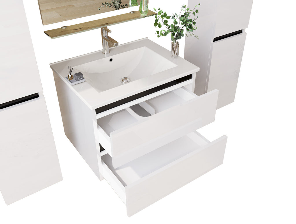 Badmöbel set Hochglanz 6 Tlg Weiß Soft Close Badezimmer Möbel badmöbel 60 cm Bad