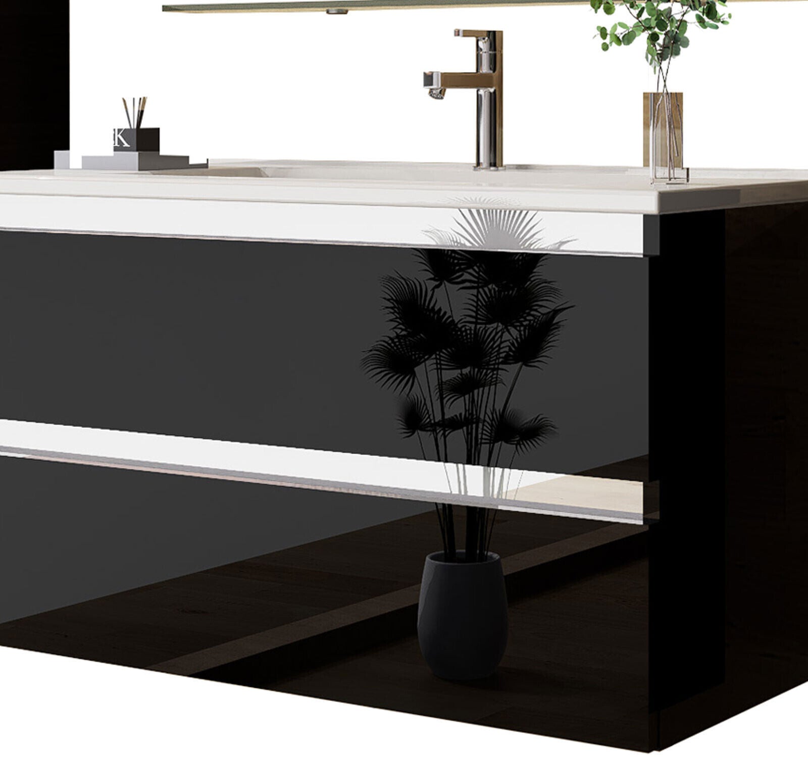 Badmöbel Set Schwarz Badezimmermöbel Waschtisch Kosmetik Spiegel 60 90 120 cm