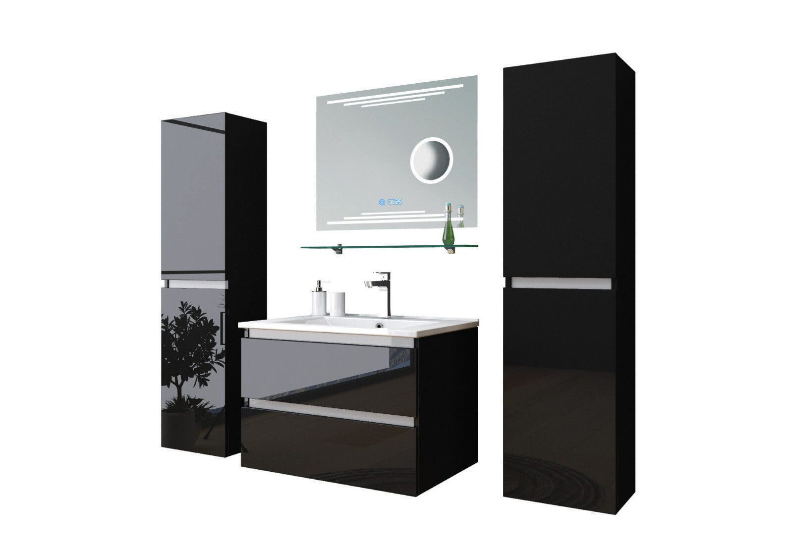 Badmöbel Set Schwarz Badezimmermöbel Waschtisch Kosmetik Spiegel 60 90 120 cm