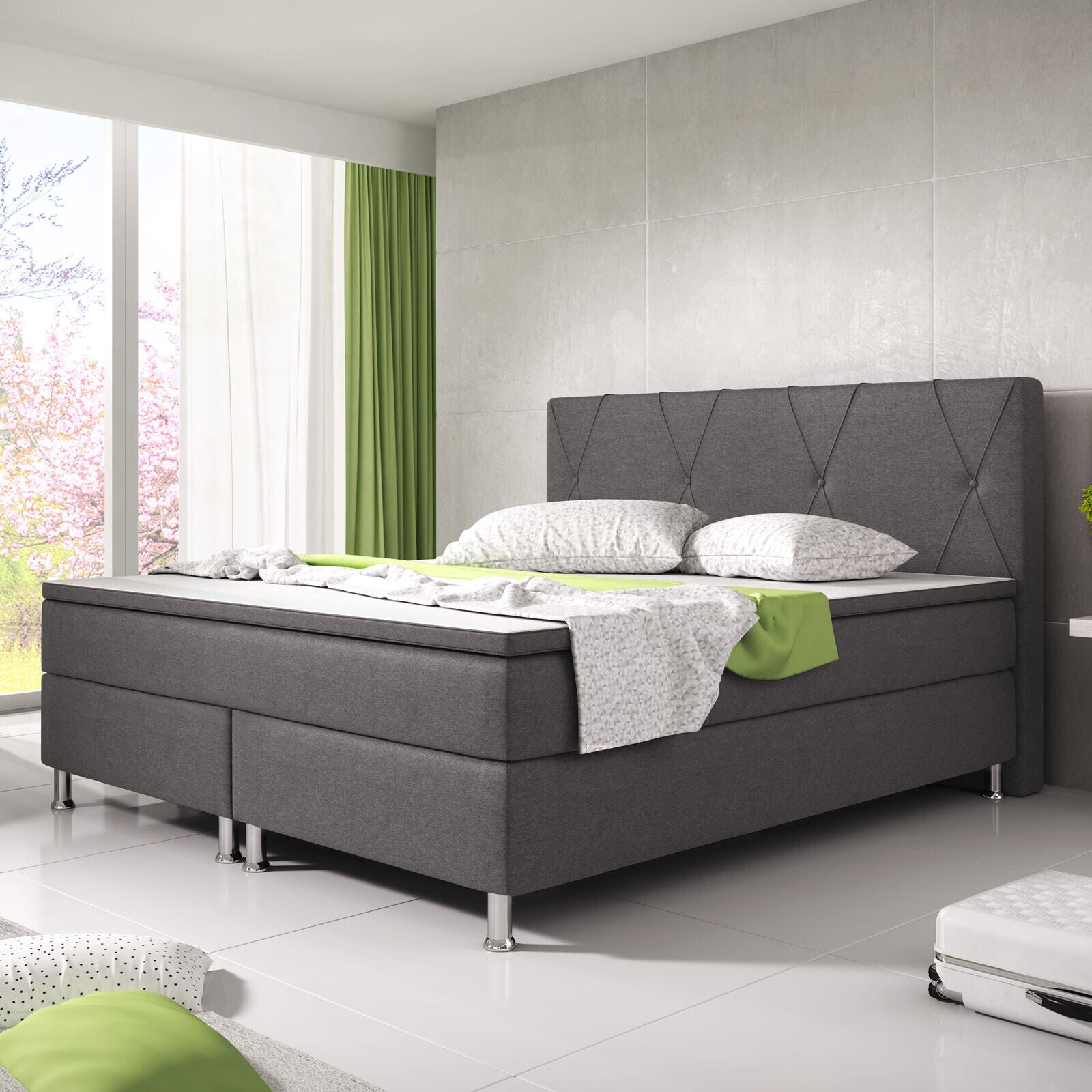 Boxspringbett 180x200 Anthrazit Bett Komfortbett Hotelbett Stoff BettBayern31732