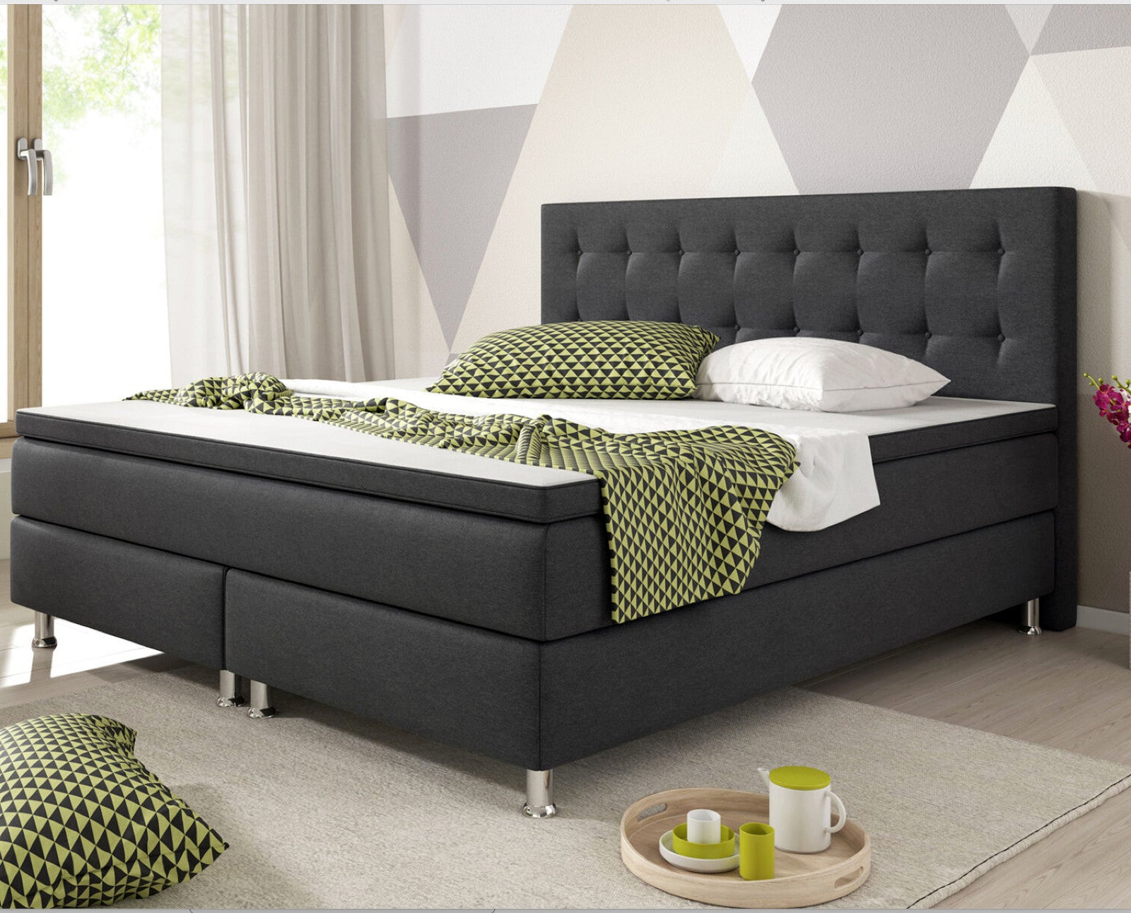 Boxspringbett 180x200 cm Schwarz Bett Komfortbett Hotelbett Stoff Bett Bern31740