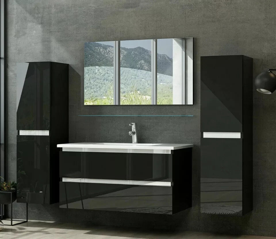 Badmöbel set Hochglanz 6 Tlg Schwarz Soft Close Badezimmer Möbel badmöbel 60 cm