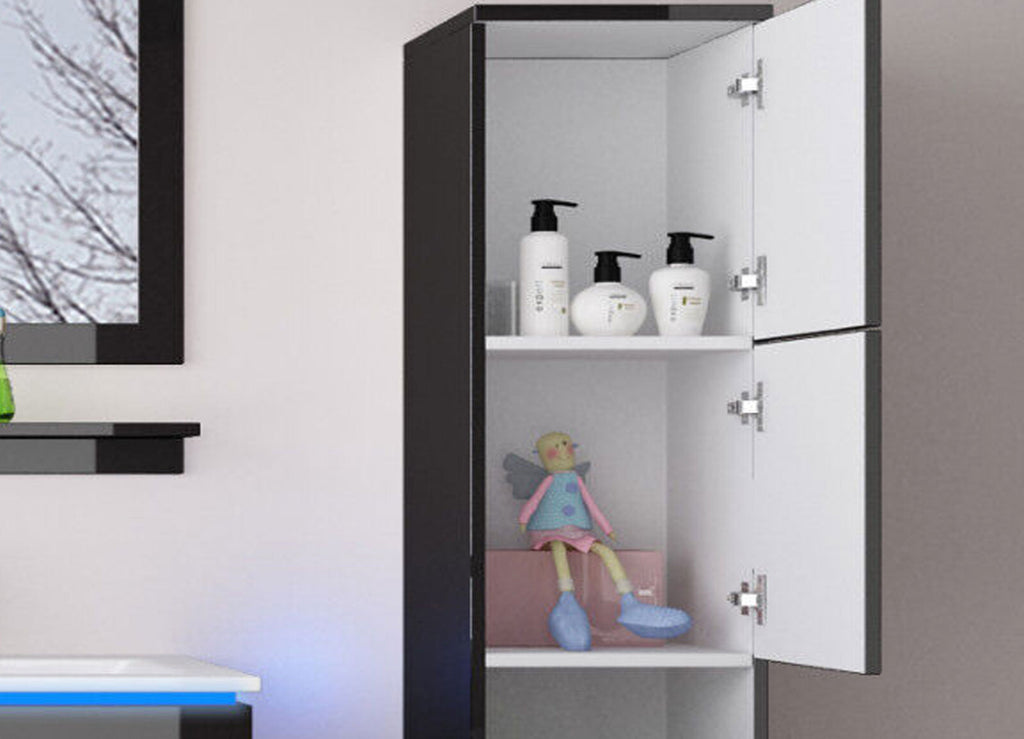 2x Seitenschrank Hochschrank Badmöbel Glanz Badschrank Schwarz 110 cm