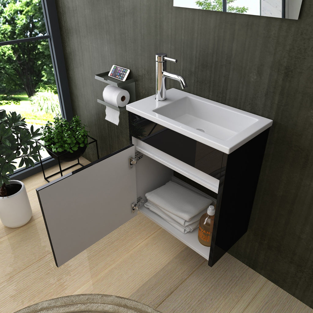 Badmöbel set Hochglanz 3 Tlg Schwarz Badezimmer Möbel badmöbel 46 cm Bad Möbel