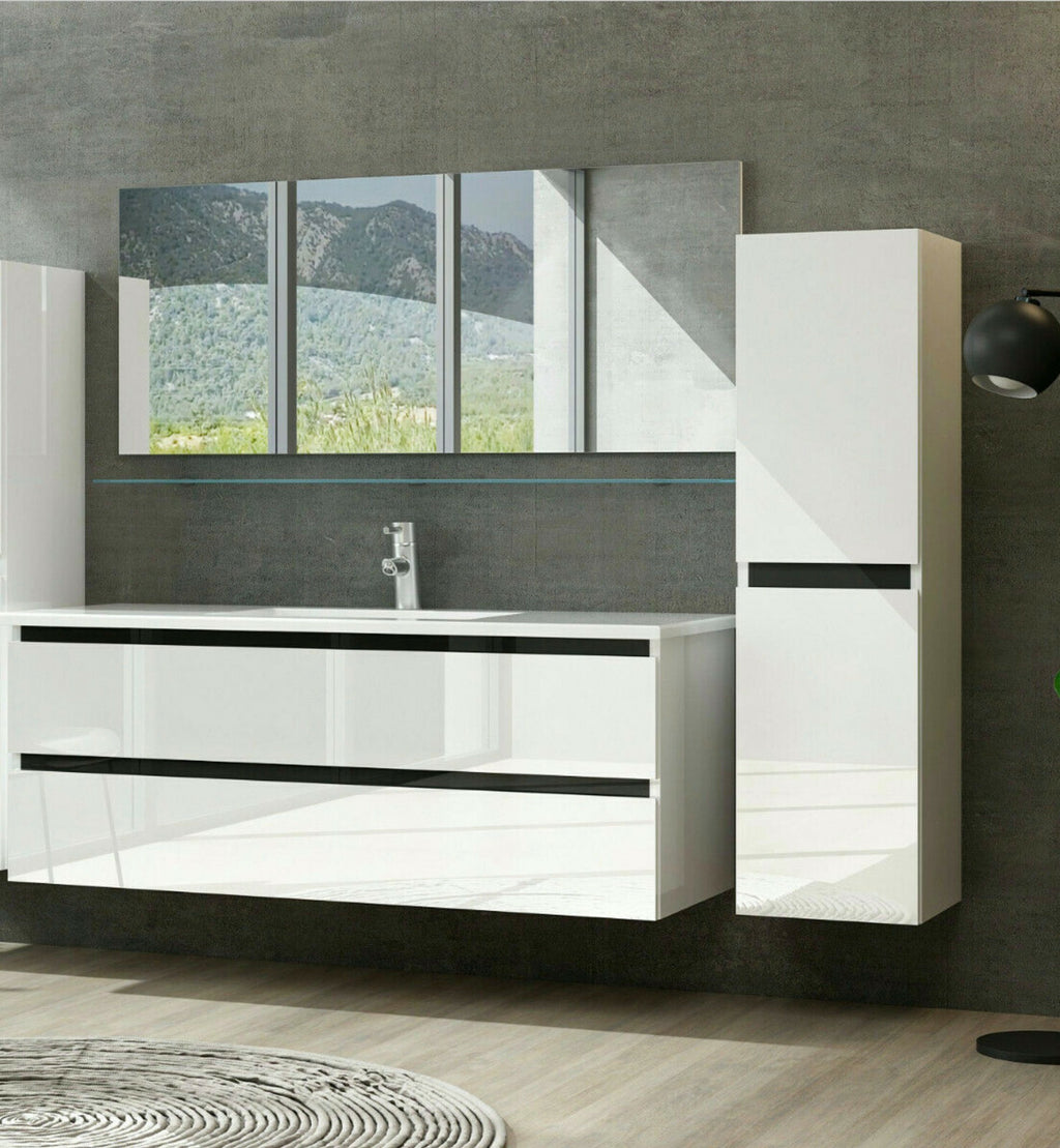 Badmöbel Set Design Weiss Hochglanz Badezimmermöbel 120 cm bis 8tlg Bad Möbel