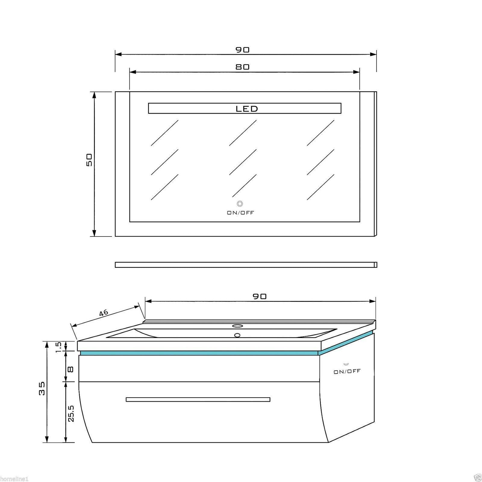 Badmöbel Set montiert Weiss oder Schwarz Hochglanz Badezimmermöbel 6tlg LED 90cm