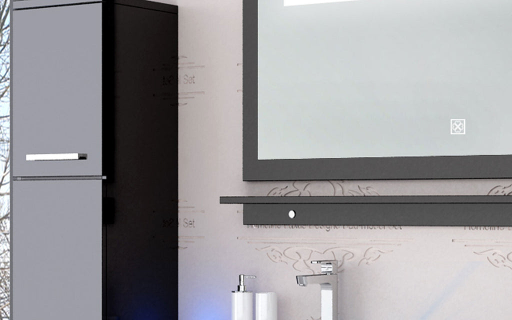 Badmöbel set hochglanz Schwarz Doppelwaschtisch montiert Touch Led System 120 cm
