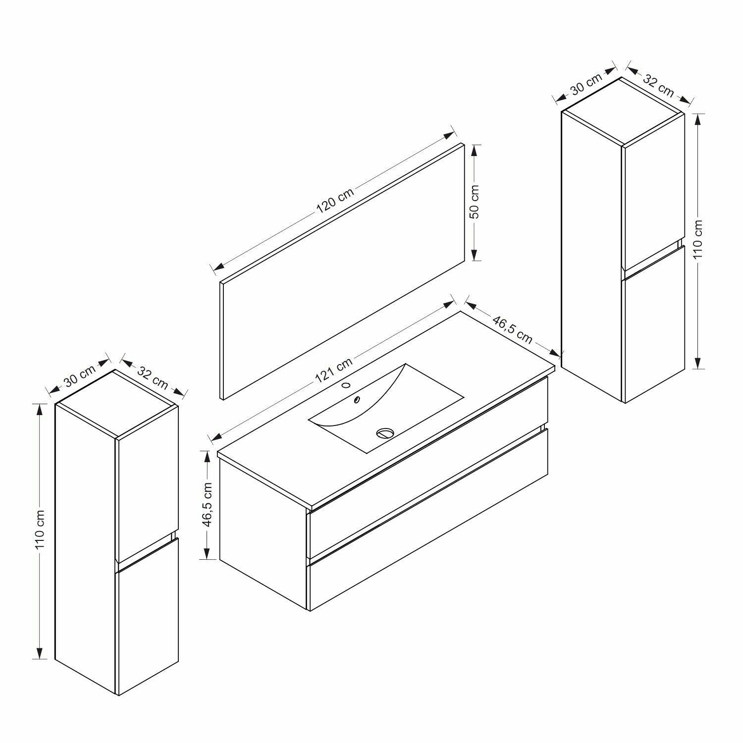 Badmöbel Set Bad  Schwarz Hochglanz Badezimmermöbel 120 cm bis 8 Tlg  Möbel