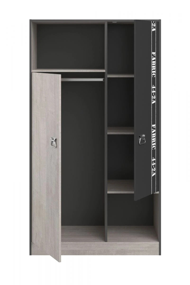 "Fabric1"in Esche grau mit Stauraumbett, Kleiderschrank, Kommode und Nachttisch