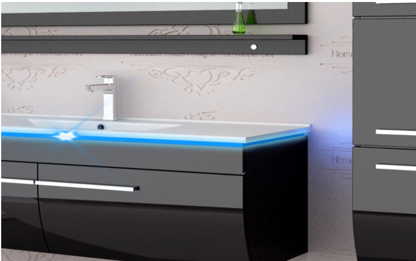 Badmöbel set hochglanz Schwarz Badmöbel Set montiert Touch Led System 120 cm Bad