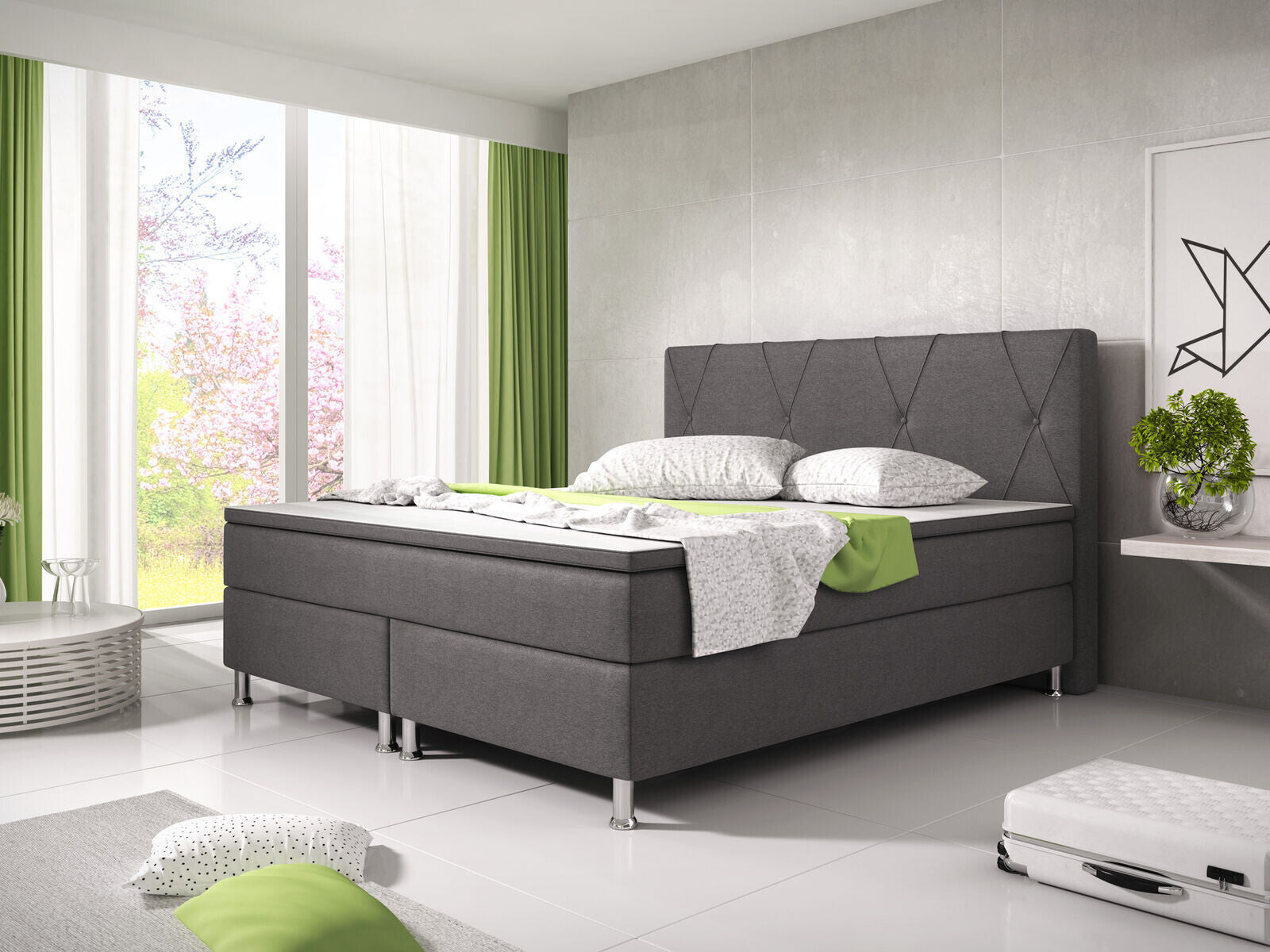 Boxspringbett 180x200 Anthrazit Bett Komfortbett Hotelbett Stoff BettBayern31732