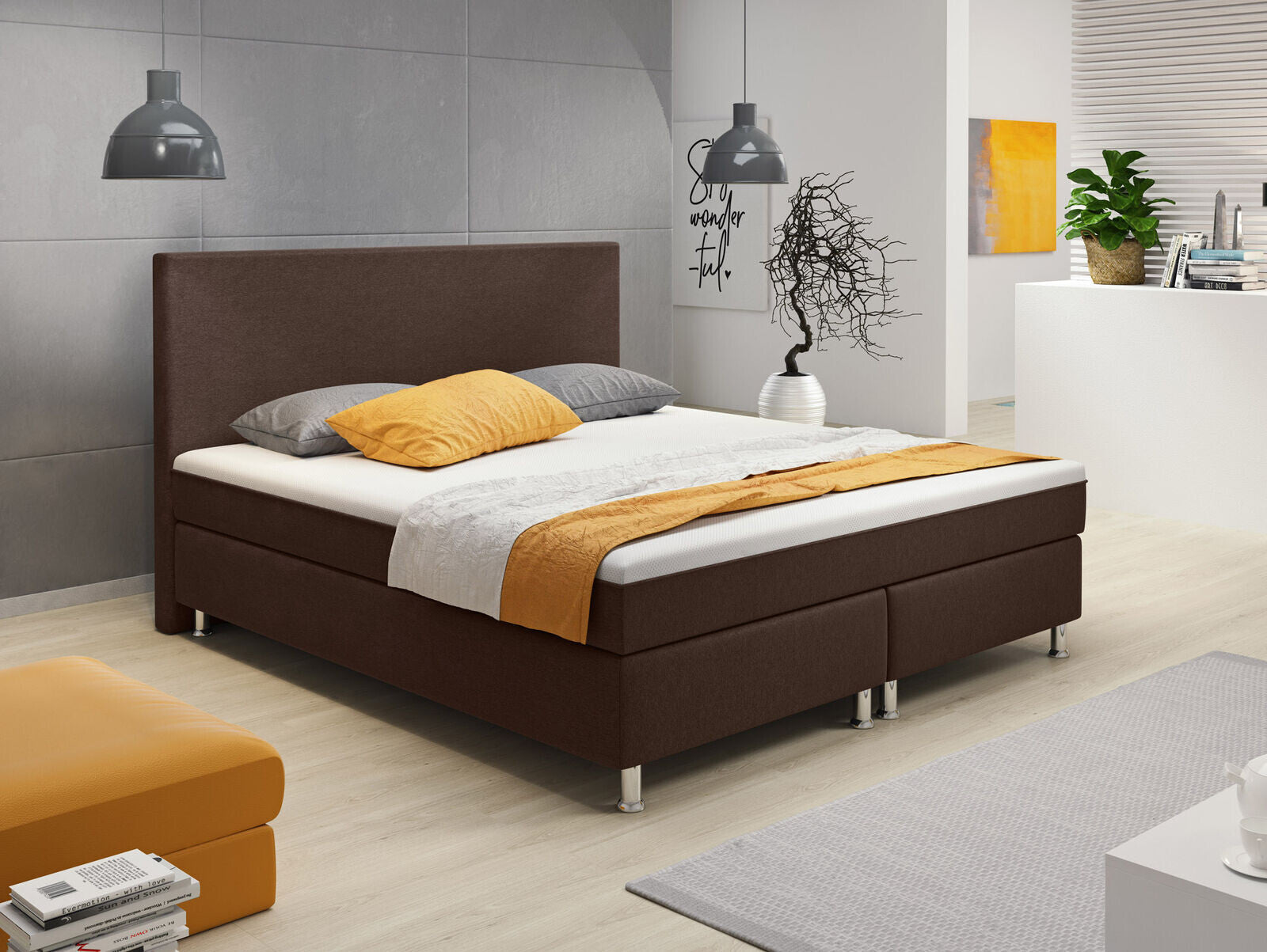 Boxspringbett 180x200 cm Braun Bett Komfortbett Hotelbett Stoff Bett London31736