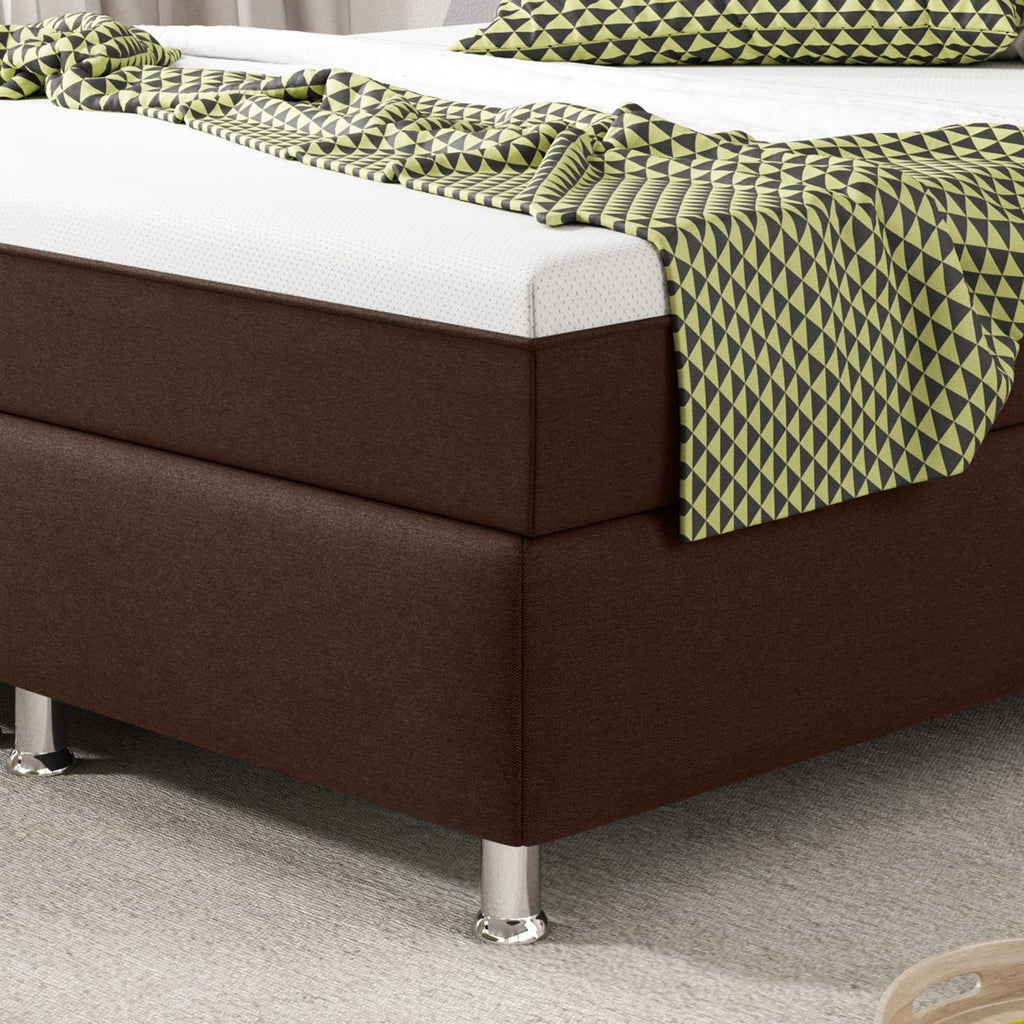 Boxspringbett  140x200 cm Webstoff Braun mit Topper-Einzelbett Schlafzimmer