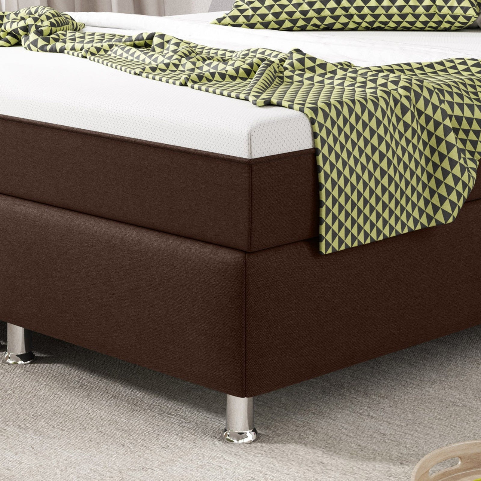 Boxspringbett  140x200 cm Webstoff Braun mit Topper-Einzelbett Schlafzimmer