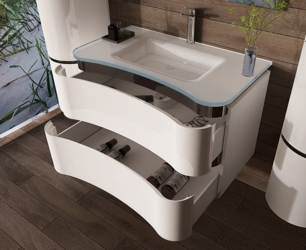 Badmöbel Set Schwarz / Weiss Lackiert Hochglanz Badezimmermöbel 90 cm Badezimmer