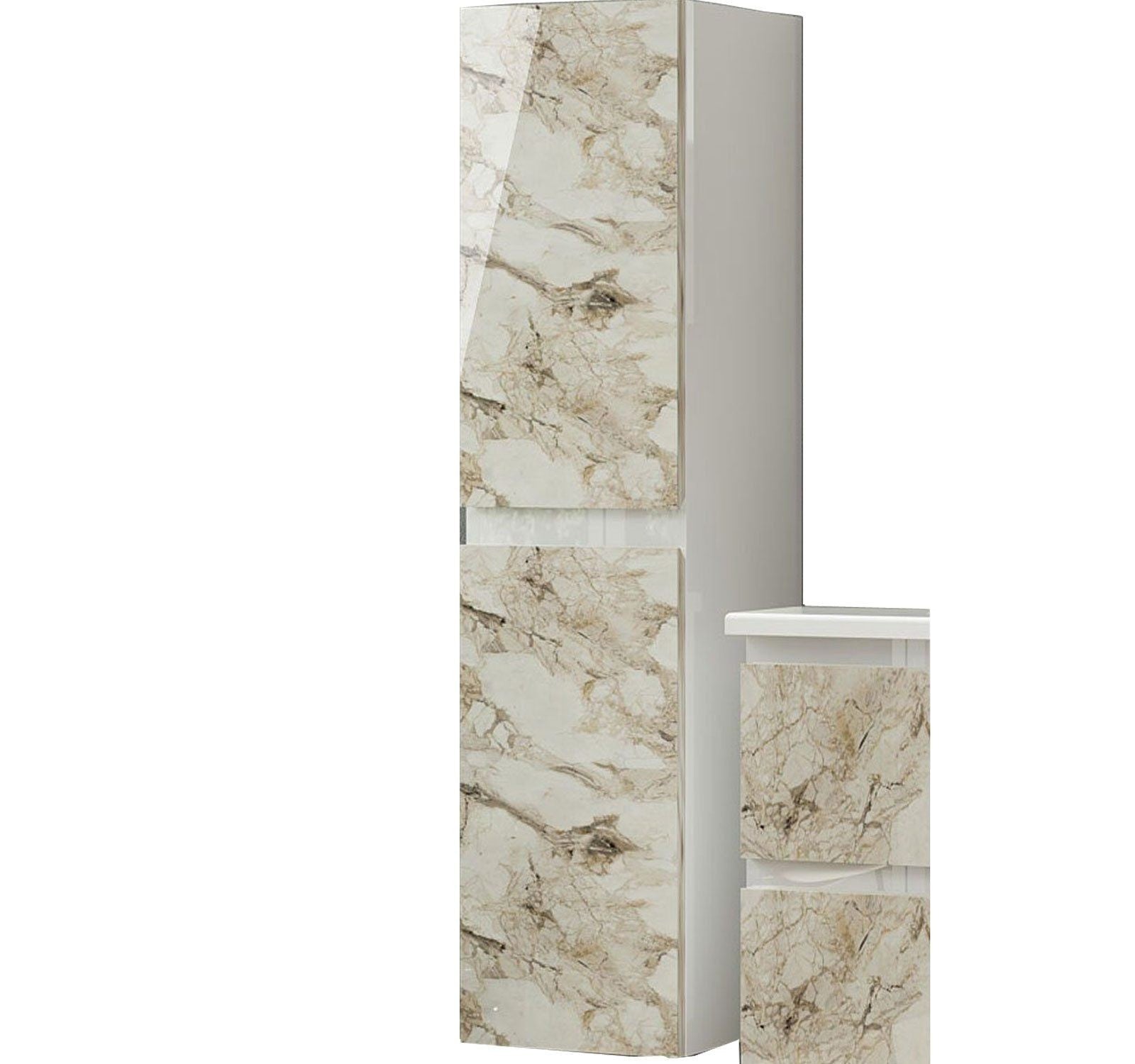 Hängeschrank Badezimmer badmöbel Badschrank Hochschrank Wandschrank  Weiß marmor