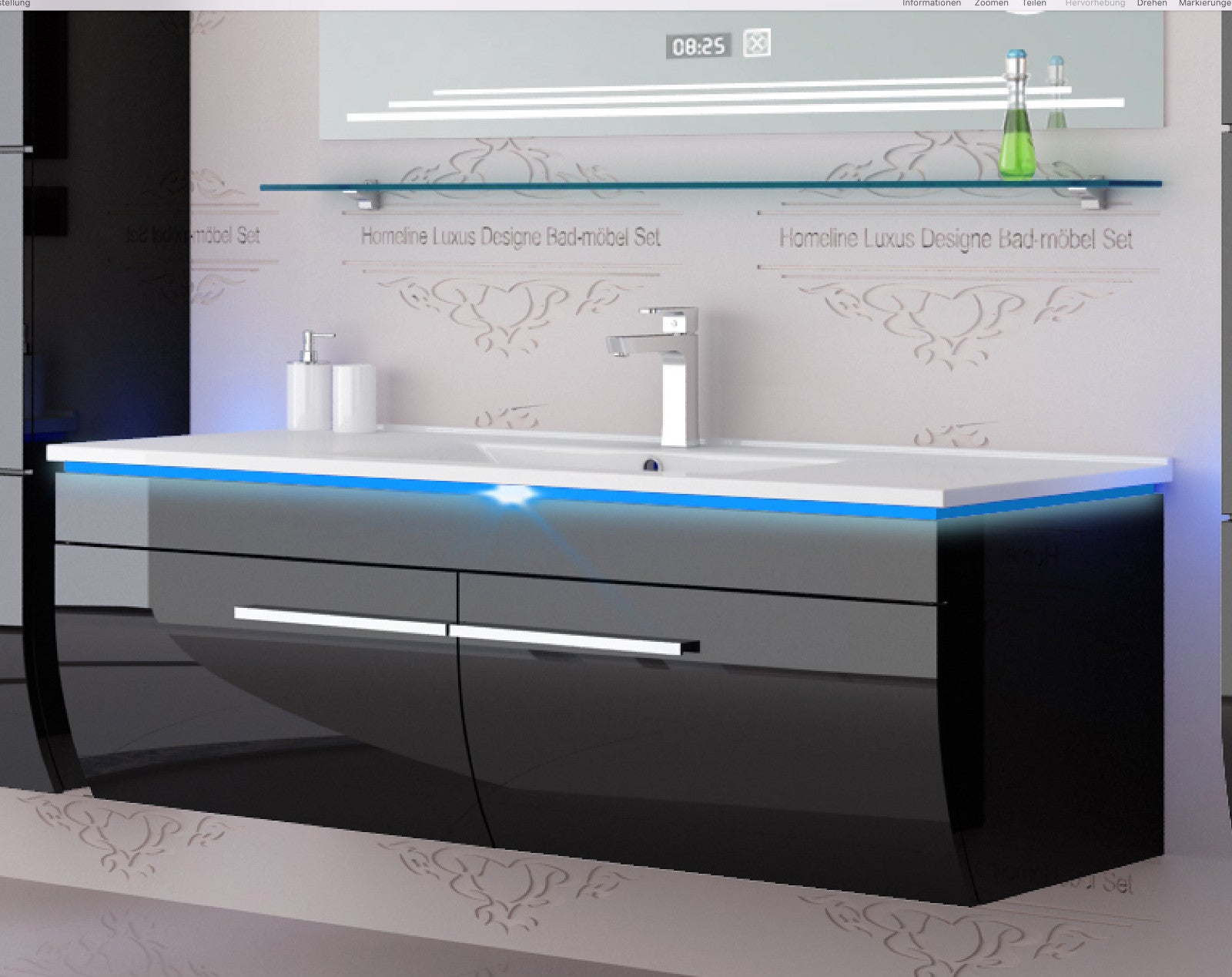 Badmöbel Set Badezimmer schränke Waschbecken Spiegel Schwarz  Badmöbel Set 120