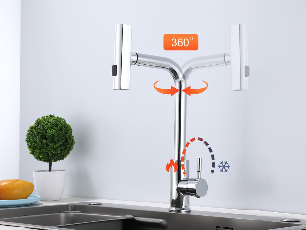 Küchenarmatur 360° Wasserhahn Küche Mischbatterie Spültisch Silber Armatur GF701