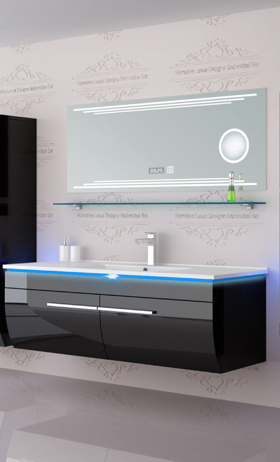 Badmöbel Set Badezimmer schränke Waschbecken Spiegel Schwarz  Badmöbel Set 120