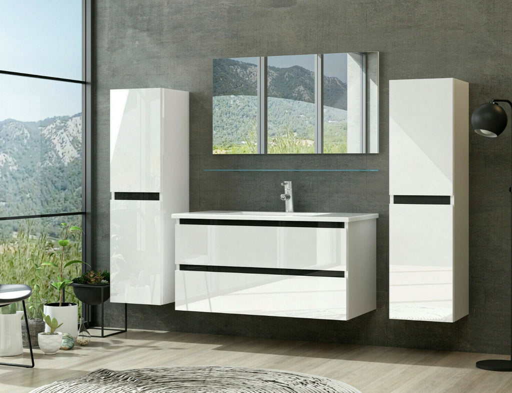 Badmöbel Set Weiss Hochglanz Badezimmermöbel 60 cm bis 8tlg Bad Möbel Badezimmer