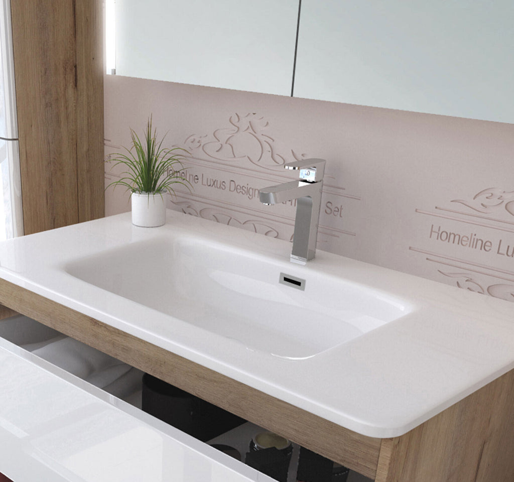 Badmöbel set mit waschbecken und spiegelschrank Hochglanz mit Keramik Becken Bad