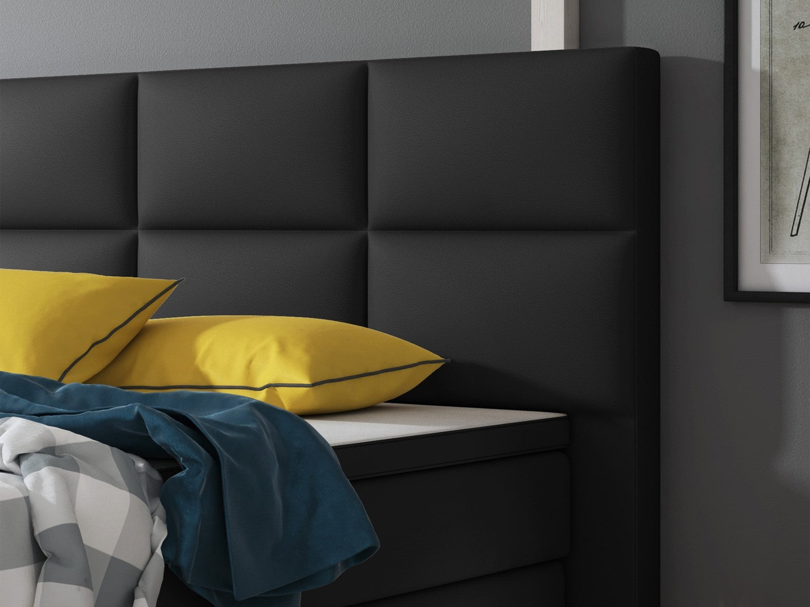 Boxspringbett Bett 180x200 cm Kunstleder Schwarz Doppelbett  Schlafzimmer