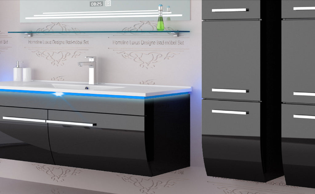 Badmöbel Set Badezimmer schränke Waschbecken Spiegel Schwarz  Badmöbel Set 120