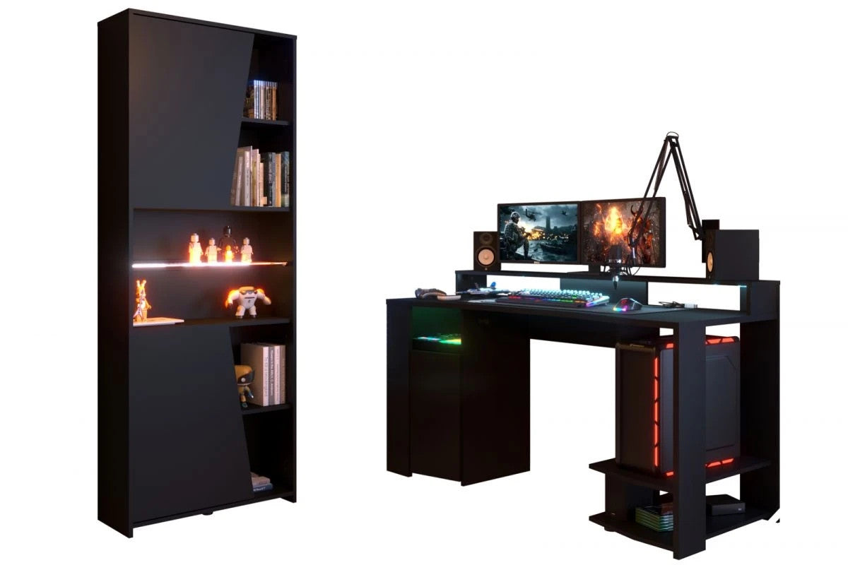 Gaming Set "Gaming2" in schwarz Gamingtisch und Schrank inkl. LED Beleuchtung in