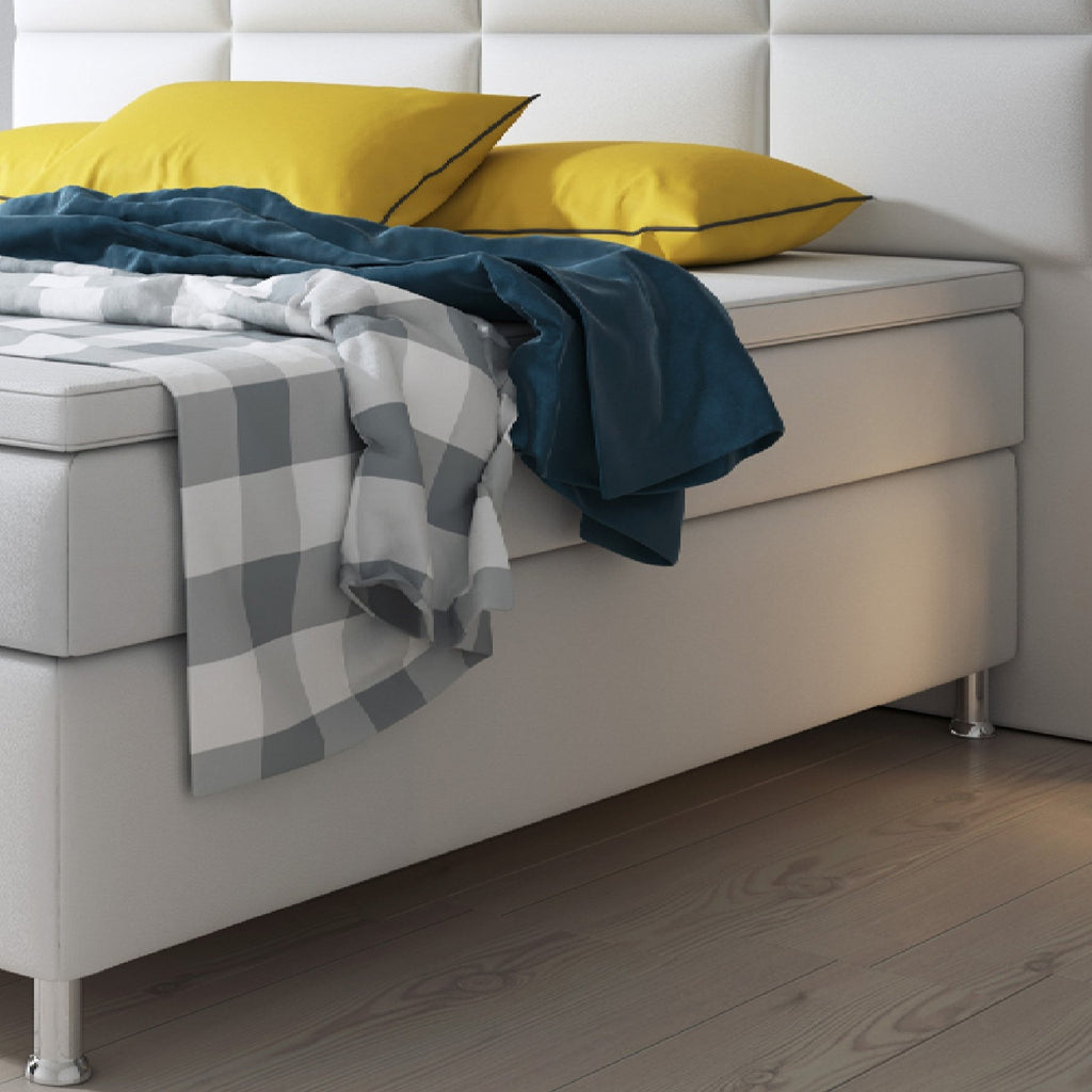 Boxspringbett Bett 180x200 cm Kunstleder Weiß Doppelbett  Schlafzimmer modern