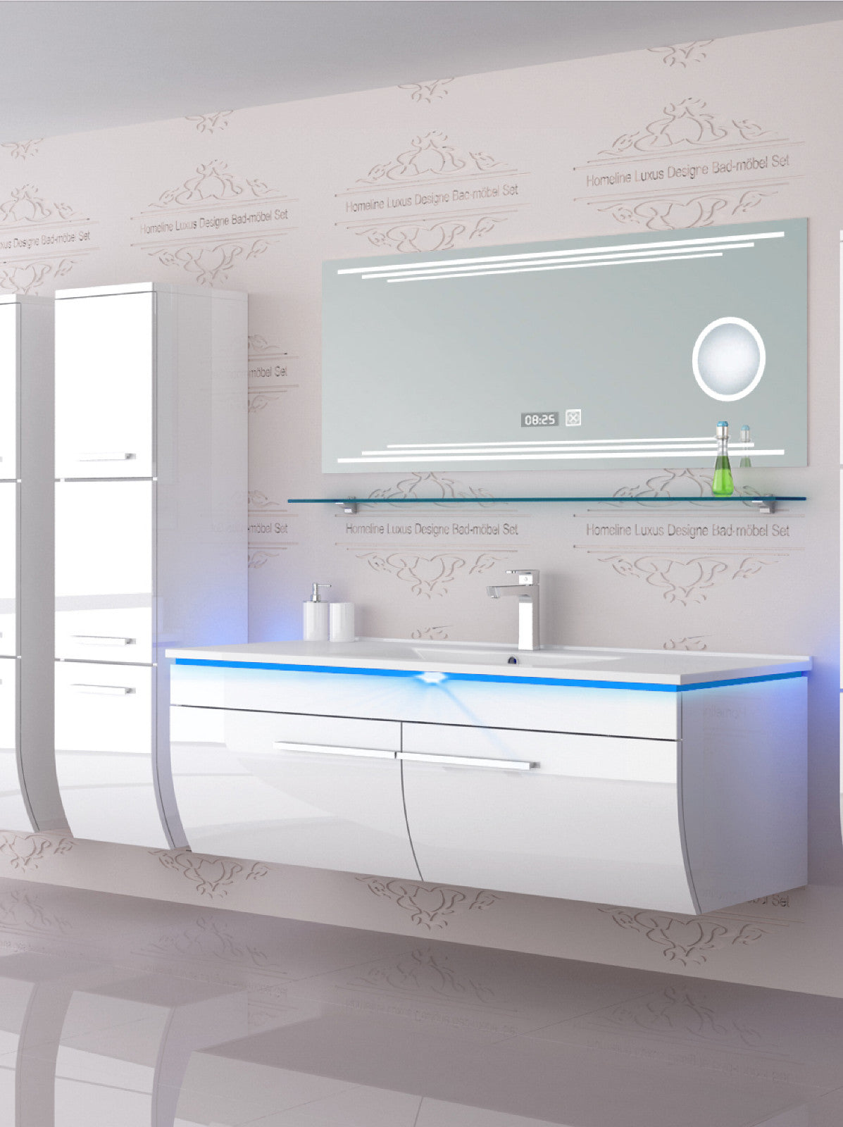 Badmöbel Set Badezimmer schränke Waschbecken Spiegel Weiß LED  Badmöbel Set 120