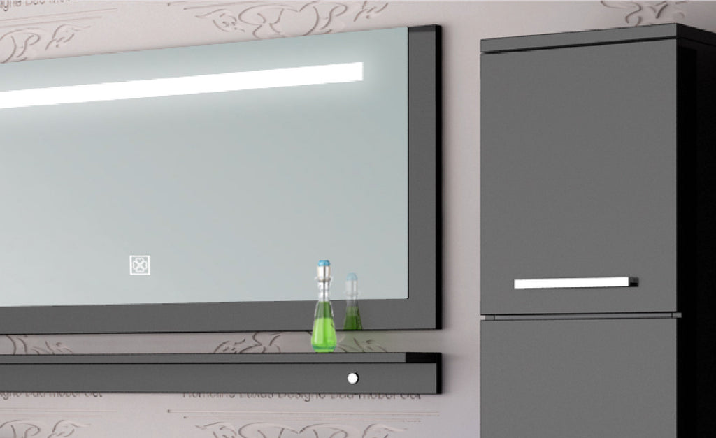 Schwarz Doppelwaschtisch 240 cm Hochglanz Doppel Waschbecken Badmöbel Set Led SY