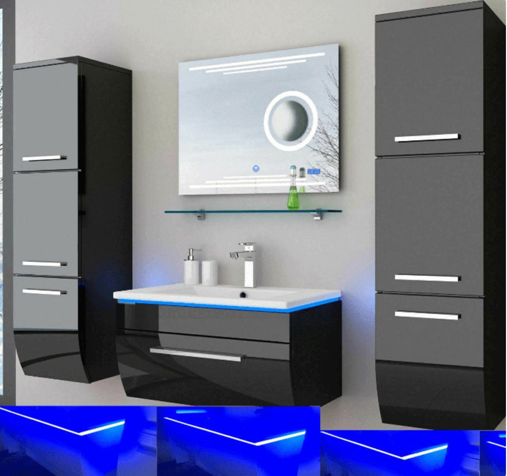 Badmöbel Set schwarz oder weiss hochglanz Kosmetik Desgin Badezimmermöbel LEDUhr