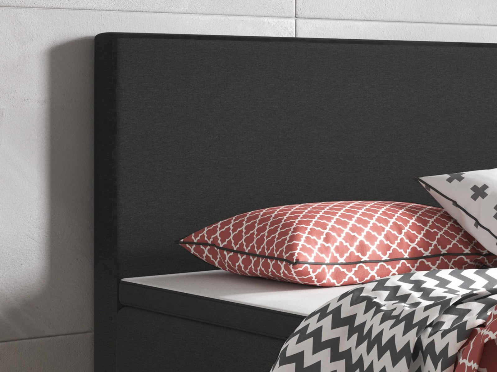 Boxspringbett Bett  90x200 Webstoff Anthrazit Einzelbett Schlafzimmer modern